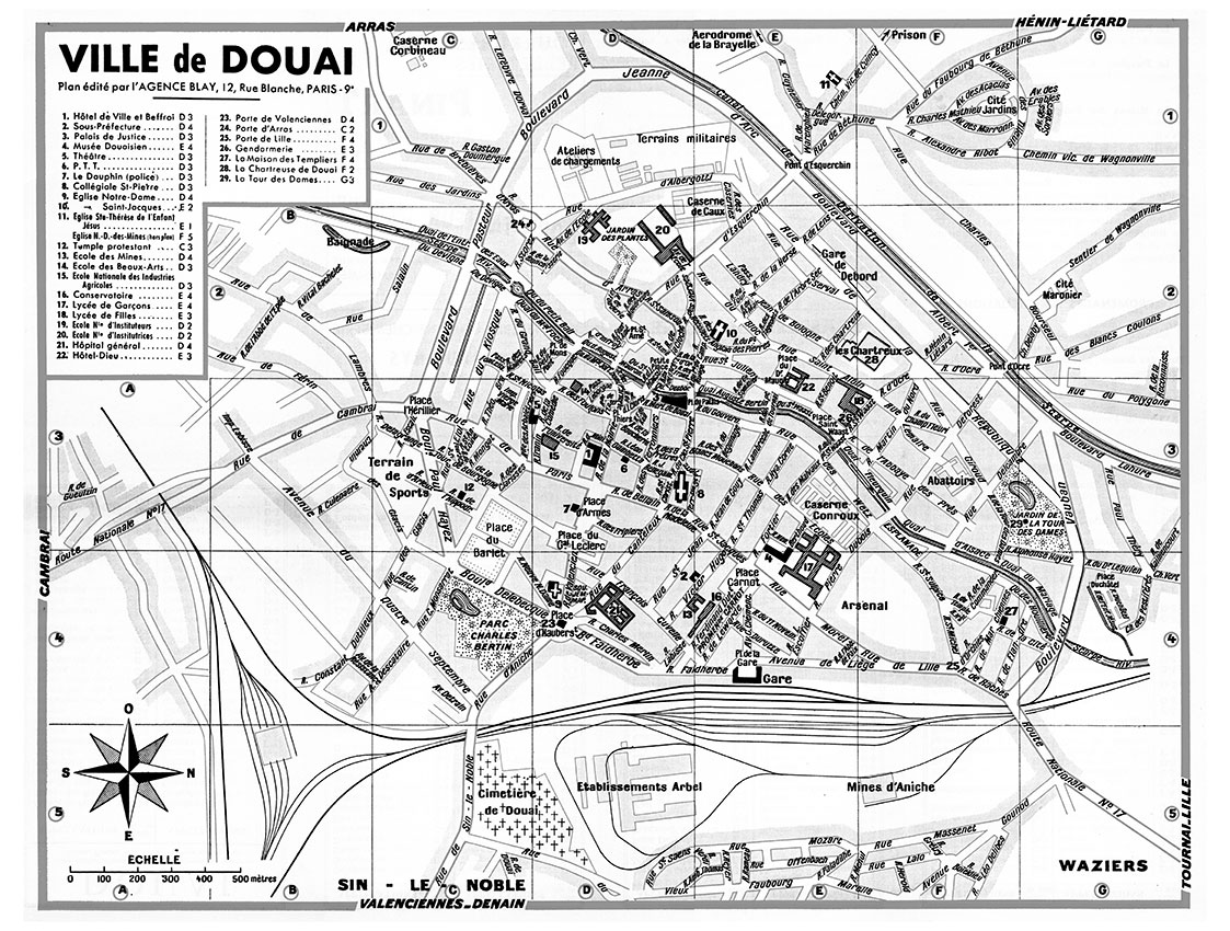 plan de ville vintage noir et blanc de Douai Blay Foldex
