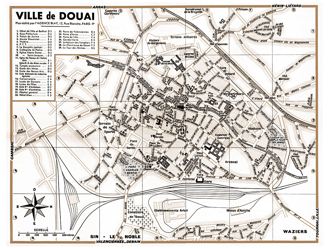plan de ville vintage sépia de Douai Blay Foldex