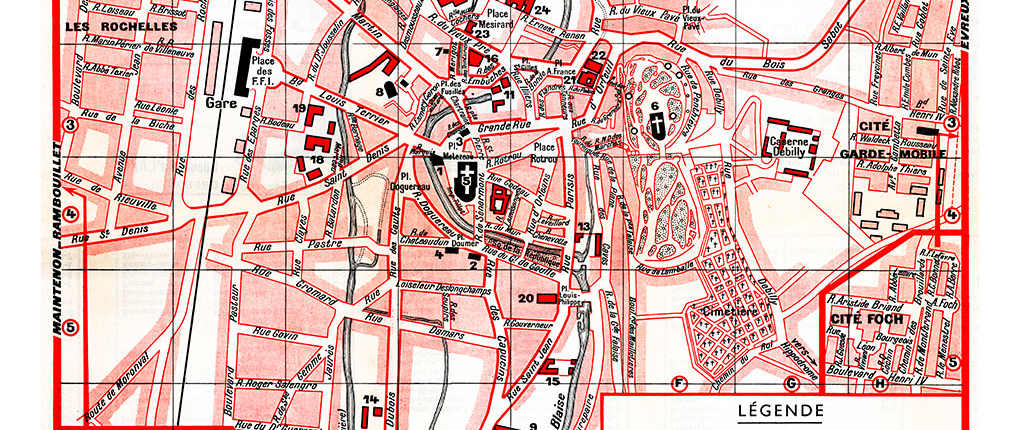 plan de ville vintage couleur de Dreux Blay Foldex