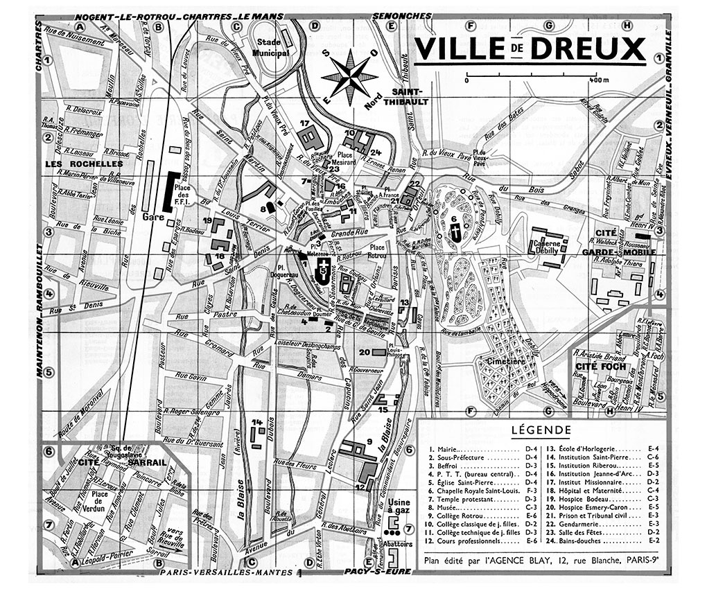 plan de ville vintage noir et blanc de Dreux Blay Foldex