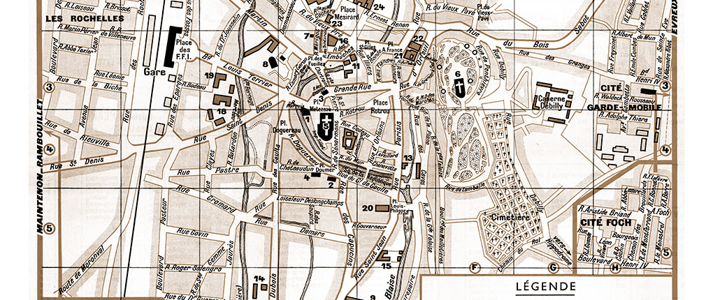 plan de ville vintage sépia de Dreux Blay Foldex