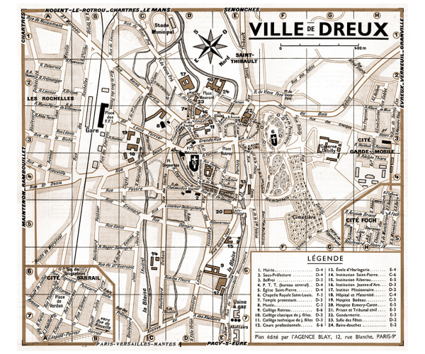 plan de ville vintage sépia de Dreux Blay Foldex