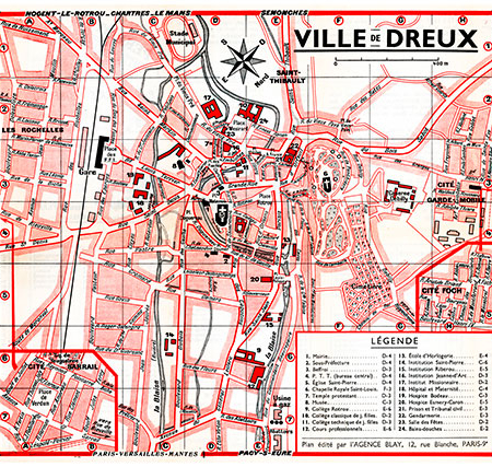 plan de ville vintage de Dreux Blay Foldex