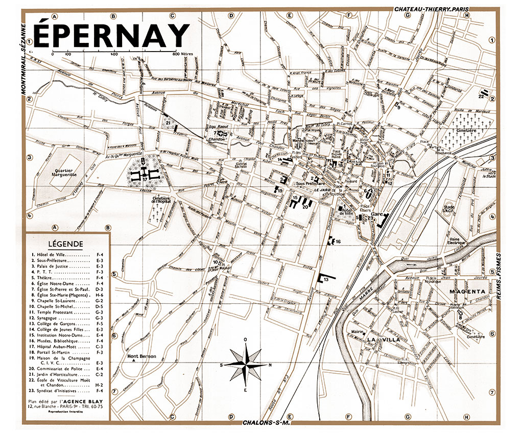 plan de ville vintage sépia d'Epernay Blay Foldex