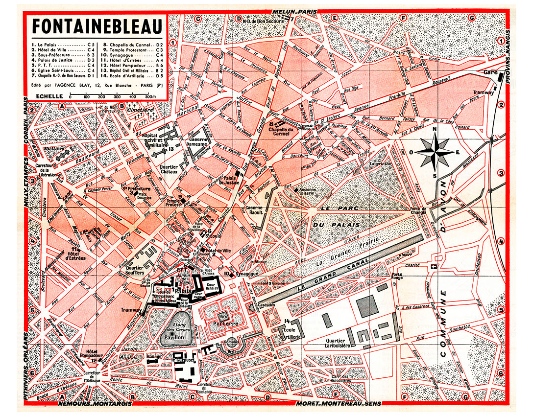 plan de ville vintage couleur de Fontainebleau Blay Foldex