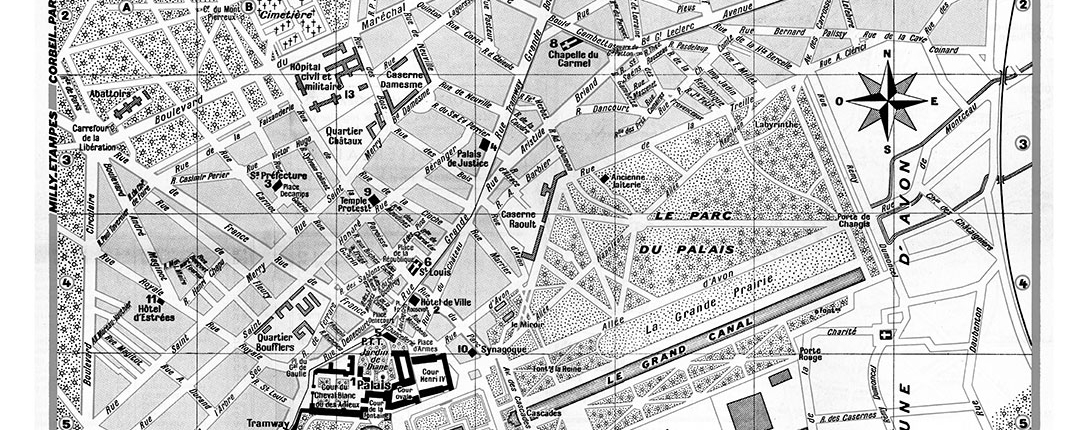 plan de ville vintage noir et blanc de Fontainebleau Blay Foldex