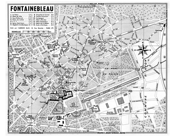 plan de ville vintage noir et blanc de Fontainebleau Blay Foldex