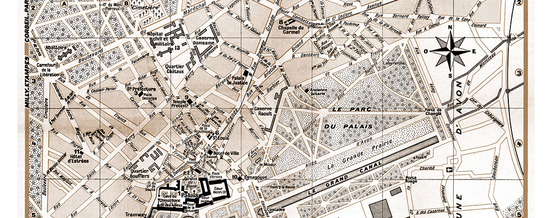 plan de ville vintage sépia de Fontainebleau Blay Foldex