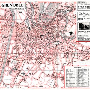 plan de ville vintage couleur de Grenoble Blay Foldex