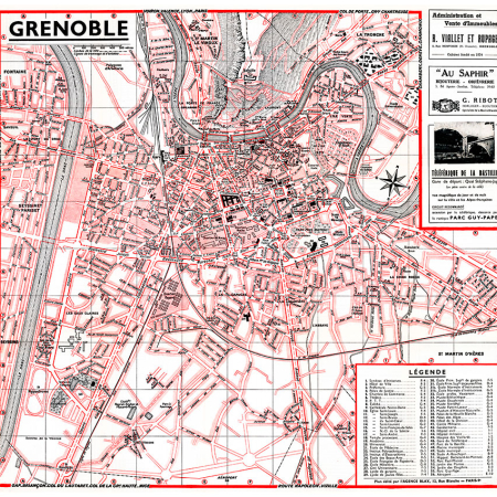 plan de ville vintage couleur de Grenoble Blay Foldex