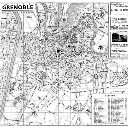 plan de ville vintage noir et blanc de Grenoble Blay Foldex