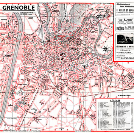 plan de ville vintage de Grenoble Blay Foldex