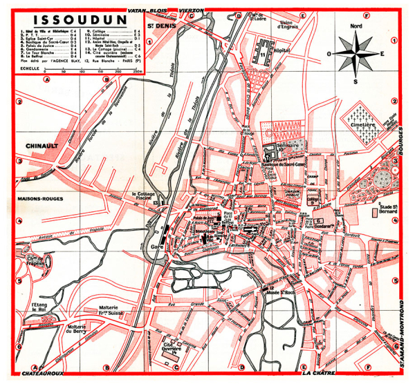 plan de ville vintage couleur d'Issoudun Blay Foldex