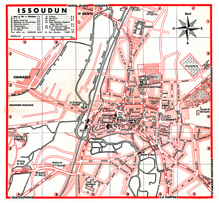 ISSOUDUN_VL_COUL plan de ville vintage couleur d'Issoudun Blay Foldex