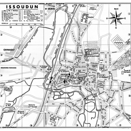 plan de ville vintage noir et blanc d'Issoudun Blay Foldex