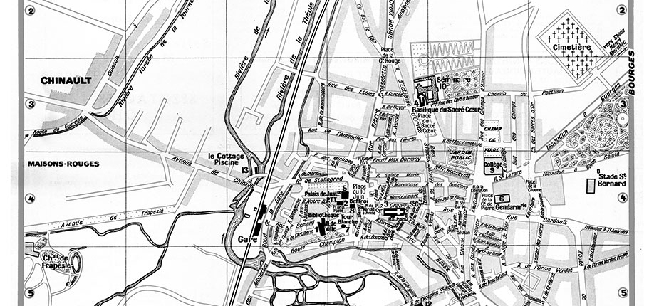 plan de ville vintage noir et blanc d'Issoudun Blay Foldex