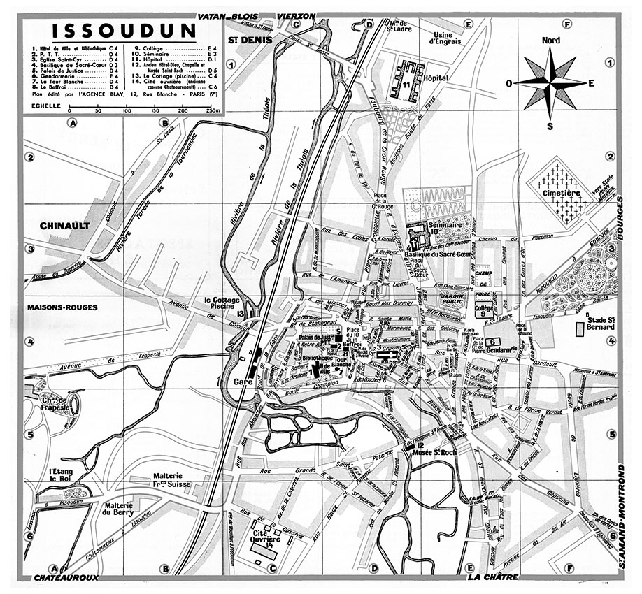 ISSOUDUN_VL_NB plan de ville vintage noir et blanc d'Issoudun Blay Foldex