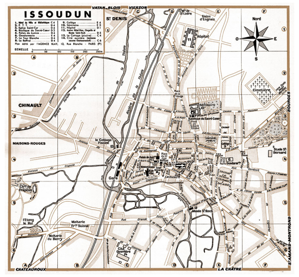 plan de ville vintage sépia d'Issoudun Blay Foldex