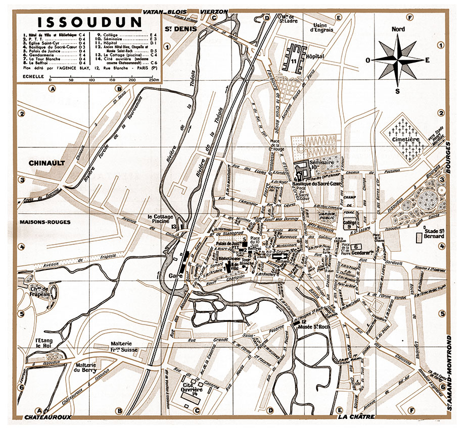 ISSOUDUN_VL_SEP plan de ville vintage sépia d'Issoudun Blay Foldex