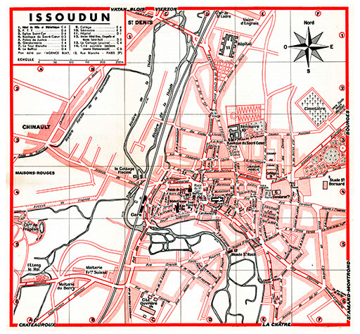 plan de ville vintage d'Issoudun Blay Foldex