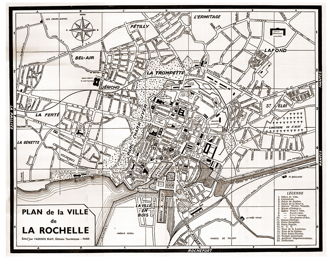 plan de ville vintage sépia de La Rochelle Blay Foldex