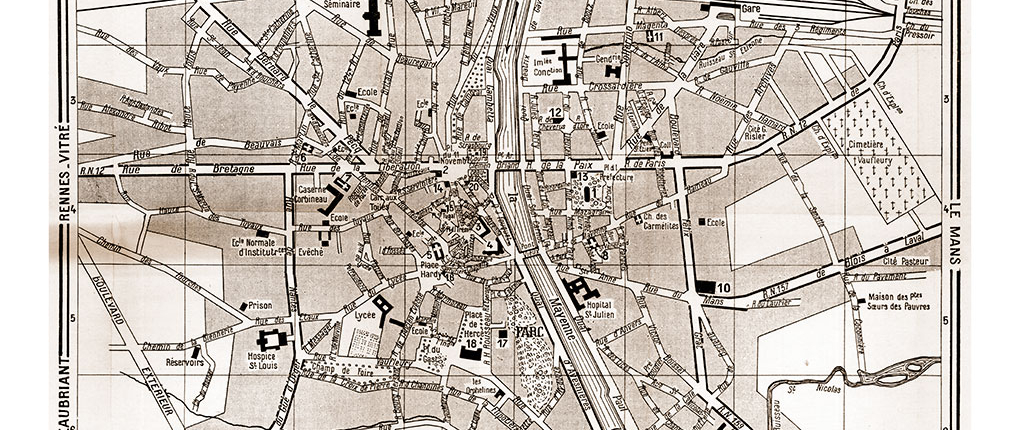 plan de ville vintage sépia de Laval Blay Foldex