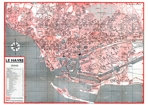 plan de ville vintage couleur de Le Havre Blay Foldex