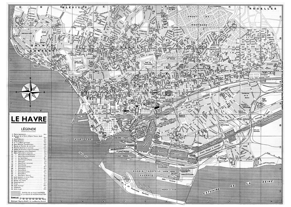 plan de ville vintage noir et blanc de Le Havre Blay Foldex