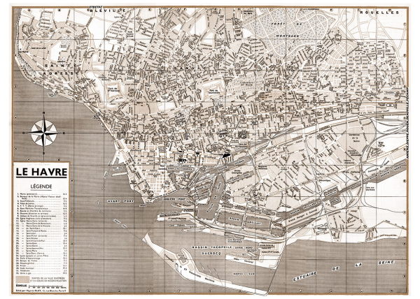 plan de ville vintage sépia de Le Havre Blay Foldex
