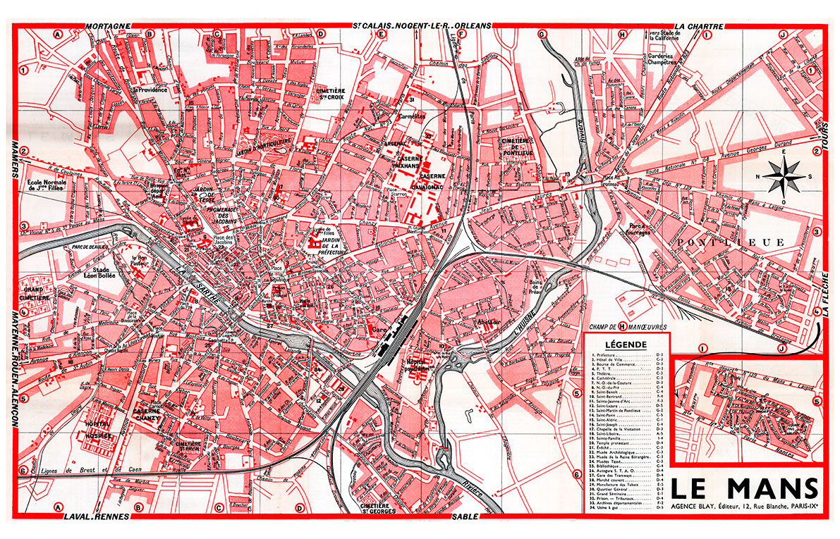 plan de ville vintage couleur de Le Mans Blay Foldex