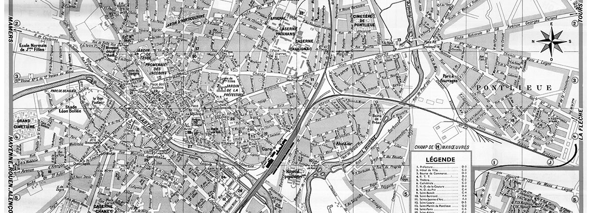plan de ville vintage noir et blanc de Le Mans Blay Foldex