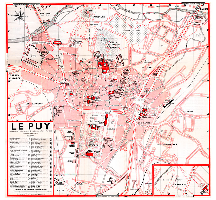 plan de ville vintage couleur du Puy-en-Velay Blay Foldex