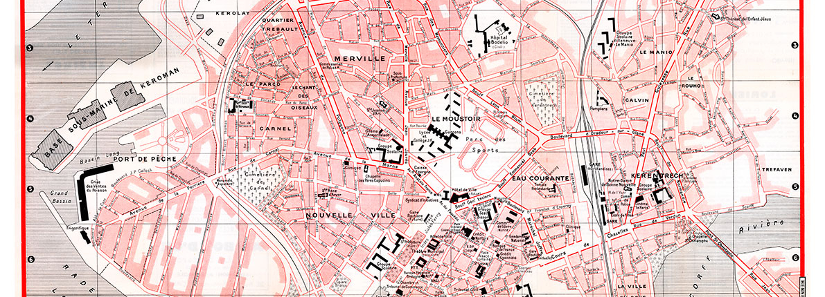 plan de ville vintage couleur de Lorient Blay Foldex