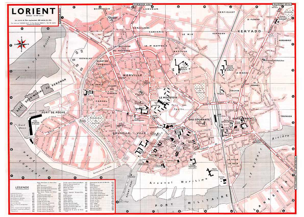 plan de ville vintage couleur de Lorient Blay Foldex