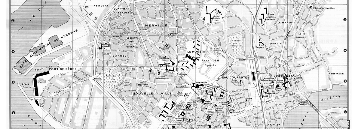plan de ville vintage noir et blanc de Lorient Blay Foldex