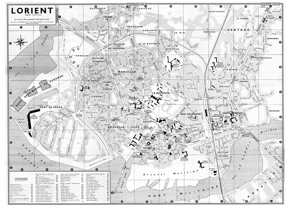 plan de ville vintage noir et blanc de Lorient Blay Foldex