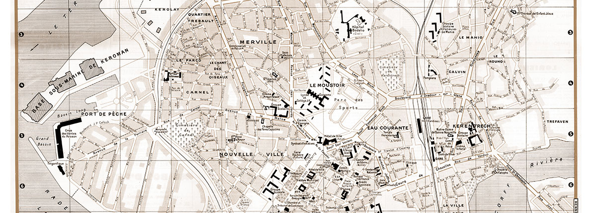 plan de ville vintage sépia de Lorient Blay Foldex