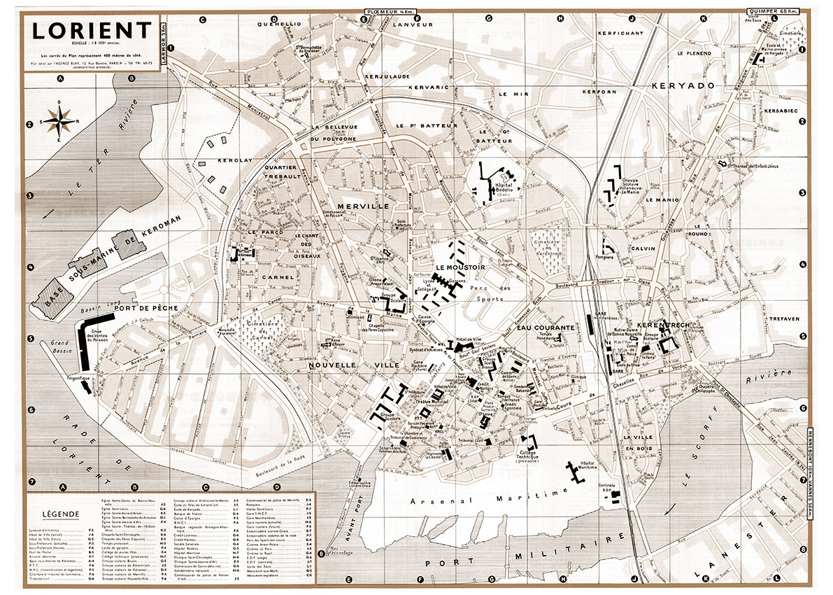 plan de ville vintage sépia de Lorient Blay Foldex