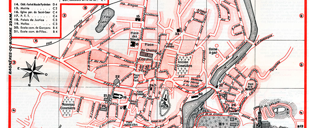plan de ville vintage couleur de Lourdes Blay Foldex