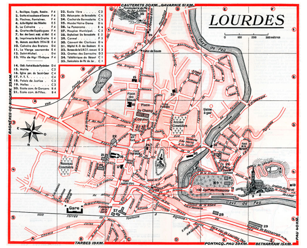 plan de ville vintage couleur de Lourdes Blay Foldex