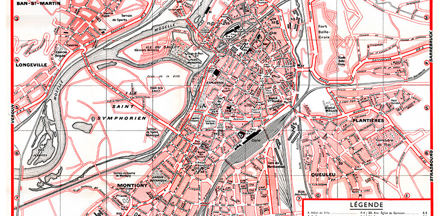 plan de ville vintage couleur de Metz Blay Foldex