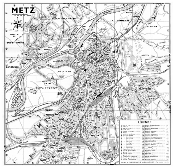 plan de ville vintage noir et blanc de Metz Blay Foldex