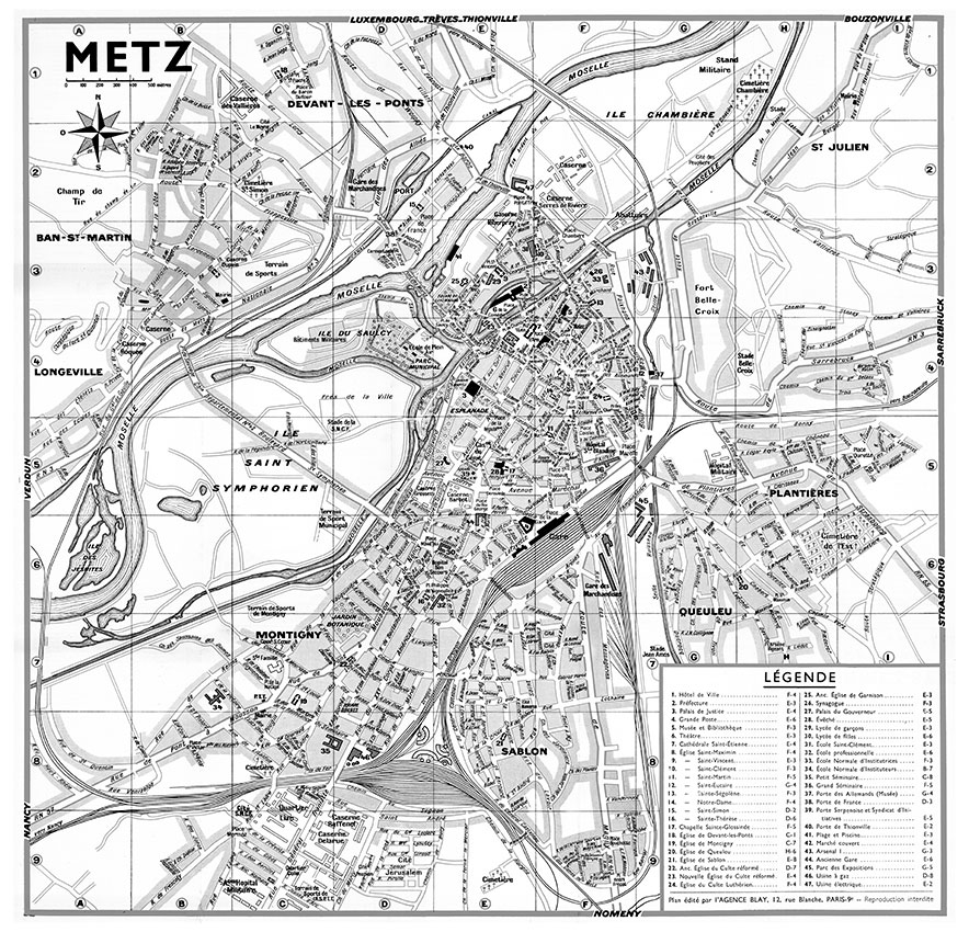 METZ_VL_NB plan de ville vintage noir et blanc de Metz Blay Foldex