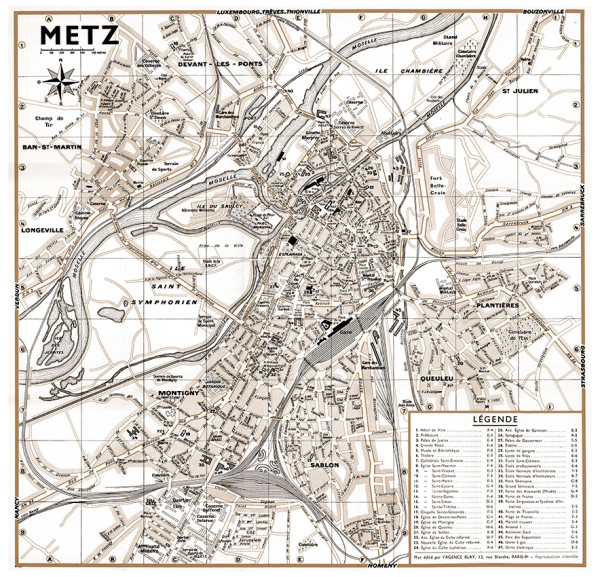 plan de ville vintage sépia de Metz Blay Foldex