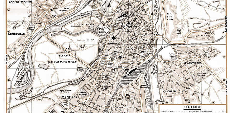 plan de ville vintage sépia de Metz Blay Foldex