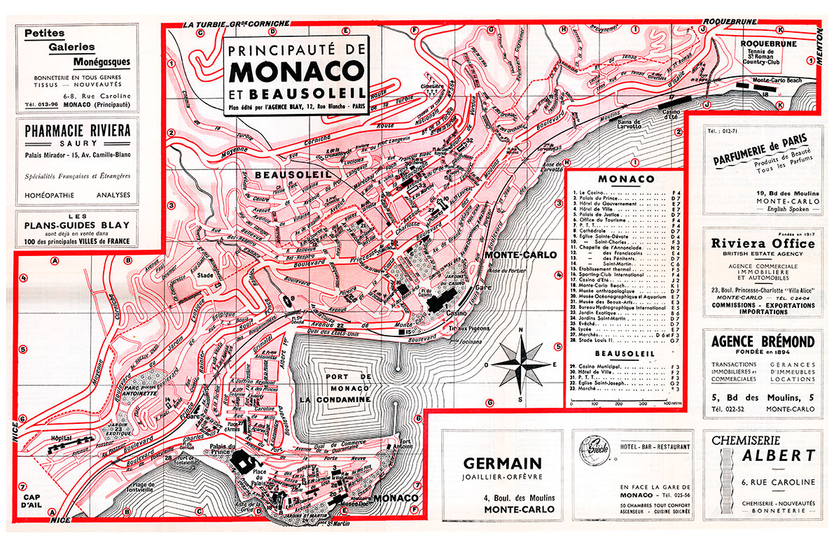 plan de ville vintage couleur de Monaco Blay Foldex