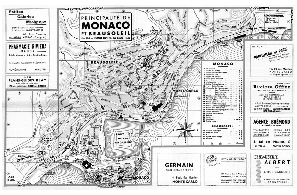 plan de ville vintage noir et blanc de Monaco Blay Foldex