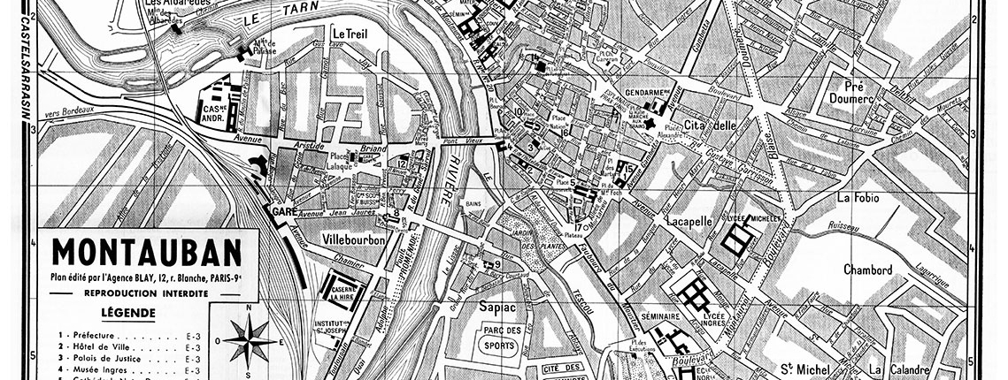 plan de ville vintage noir et blanc de Montauban Blay Foldex