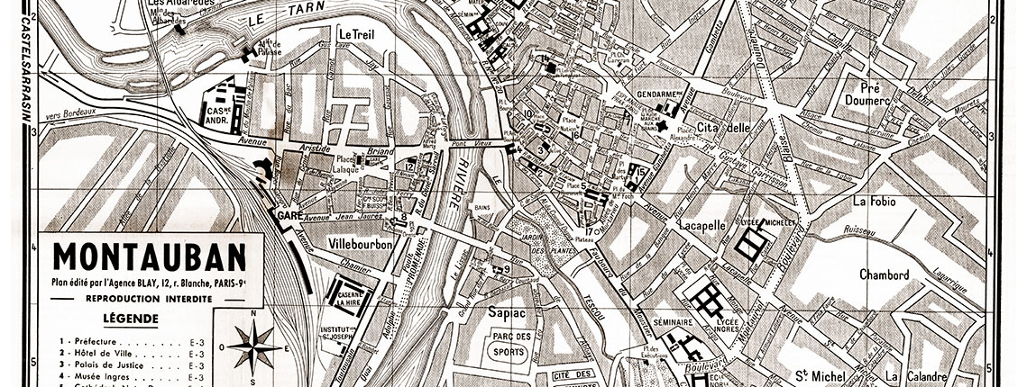 plan de ville vintage sépia de Montauban Blay Foldex