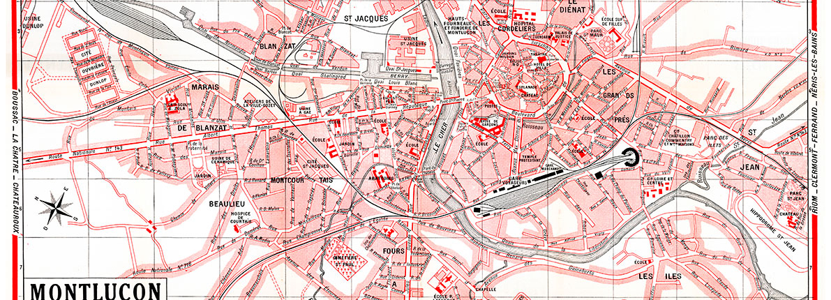 plan de ville vintage couleur de Montluçon Blay Foldex